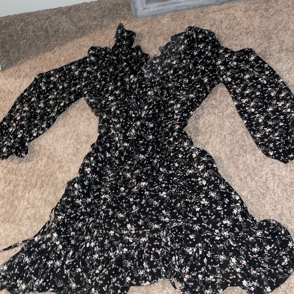 Flowy black floral mini dress